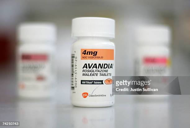 In this photo illustration bottles of Avandia diabetes medication are seen at Jack's Pharmacy May 21, 2007 in San Anselmo, California. The Food and...