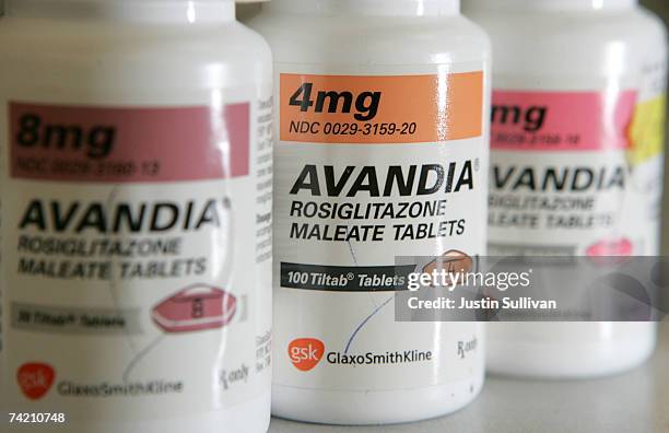 In this photo illustration bottles of Avandia diabetes medication are seen at Jack's Pharmacy May 21, 2007 in San Anselmo, California. The Food and...