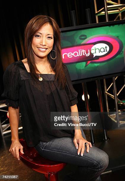 Actress Carrie Ann Inaba poses on the set of "Reality Chat" at the TV Guide Channel Studios on May 11, 2007 in Hollywood, California.