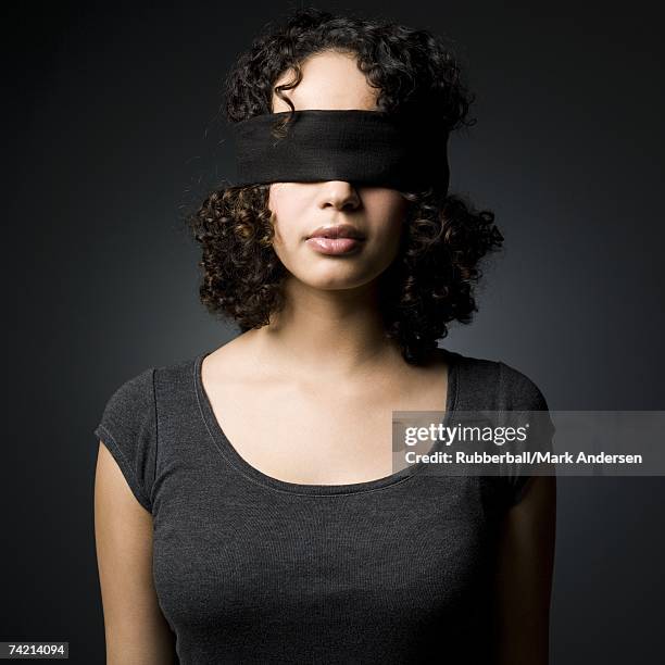 woman blindfolded - blind fold stock pictures, royalty-free photos & images