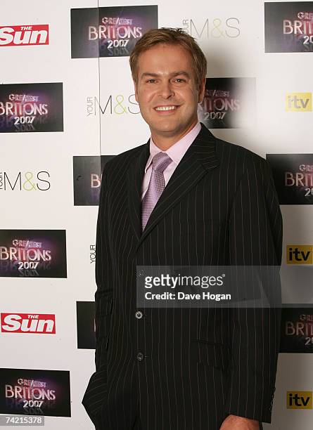 Dragon's Den businessman Peter Jones poses backstage at the Greatest Britons 2007 awards at London Television Studios on May 21, 2007 in London,...