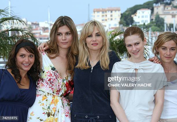 French actress Emma de Caunes, Marina Hands and Emmanuelle Seigner, Canadian actress Marie-Jose Croze, French actress Anne Consigny, pose 22 May 2007...