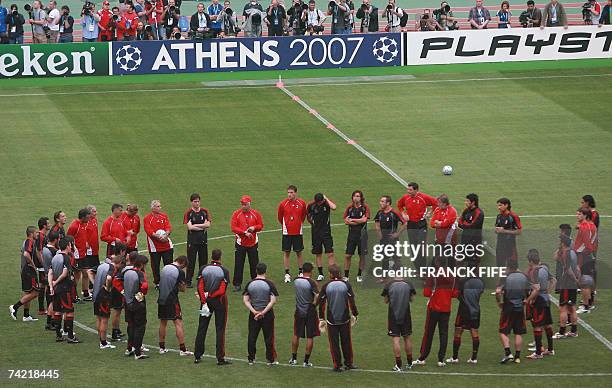 Milan's team attends a training session at the Olympic Stadium, 22 May 2007 in Athens, on the eve of the Champions League final between Liverpool and...