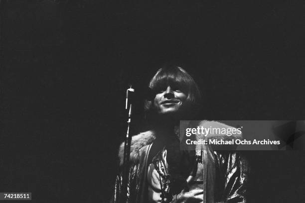 Brian Jones of The Rolling Stones introduces Jimi Hendrix at the Monterey Pop Festival on June 18 1967 in Monterey, California.