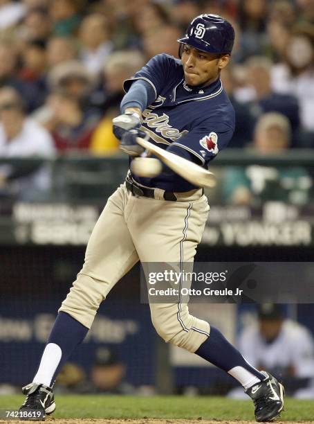 Jose Cruz of the San Diego Padres swings at the pitch against the Seattle Mariners at Safeco Field on May 19, 2007 in Seattle, Washington.