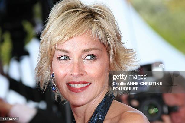 Actress Sharon Stone poses 22 May 2007 upon arriving at the Festival Palace in Cannes, southern France, for the screening of US director Julian...