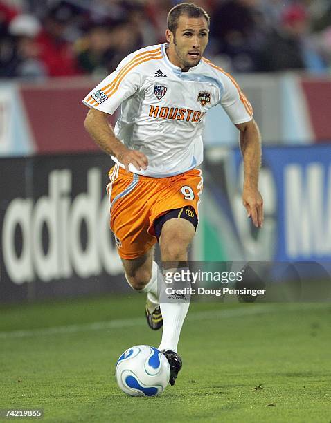Brian Mullan of the Houston Dynamo controls the ball against the Colorado Rapids at Dick's Sporting Goods Park on May 5, 2007 in Commerce City,...