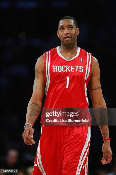 T Mac Rockets Tracy McGrady of the Houston Rockets looks on against the Los Angeles ...