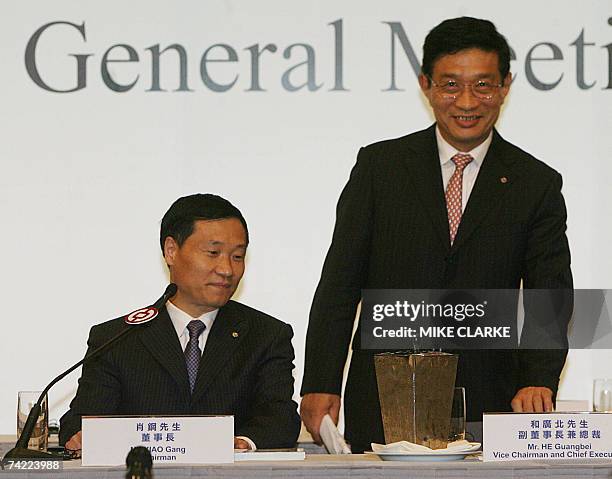 Xiao Gang Chairman Bank of China Hong Kong Limited and Xiao Gang Chairman, He Guangbei Vice Chaiman and Chief Executive attend a press conference in...