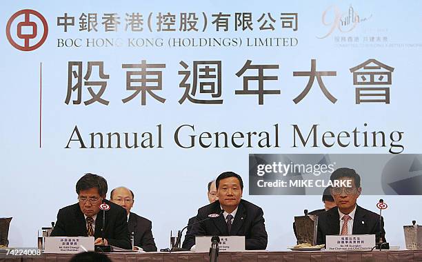 Sun Changji , Vice Chaiman Bank of China Hong Kong Limited, Xiao Gang Chairman and He Guangbei Vice Chairman and Chief Executive attend a press...