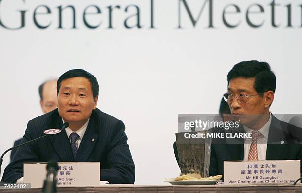 Xiao Gang Chairman Bank of China Hong Kong Limited and Xiao Gang Chairman, He Guangbei Vice Chaiman and Chief Executive attend a press conference in...