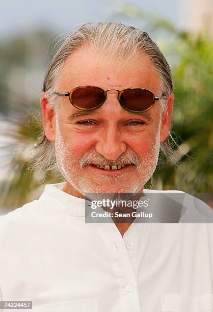 Director Bela Tarr attends a photocall promoting the film 'The Man from London' at the Palais des Festivals during the 60th International Cannes Film...