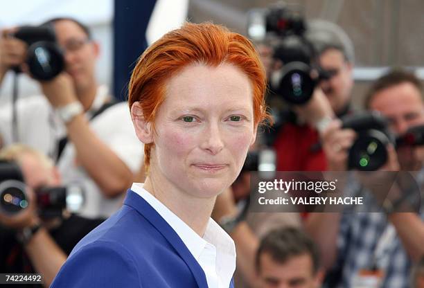 British actress Tilda Swinton poses 23 May 2007 during a photocall for Hungarian director Bela Tarr's film 'The Man from London' in the Festival...