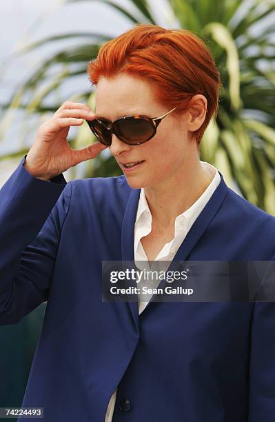 Actress Tilda Swinton attends a photocall promoting the film 'The Man from London' at the Palais des Festivals during the 60th International Cannes...