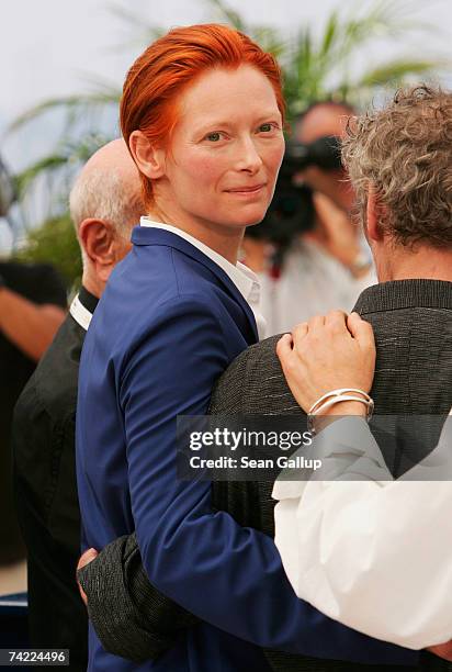 Actress Tilda Swinton attends a photocall promoting the film 'The Man from London' at the Palais des Festivals during the 60th International Cannes...