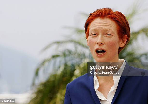 Actress Tilda Swinton attends a photocall promoting the film 'The Man from London' at the Palais des Festivals during the 60th International Cannes...