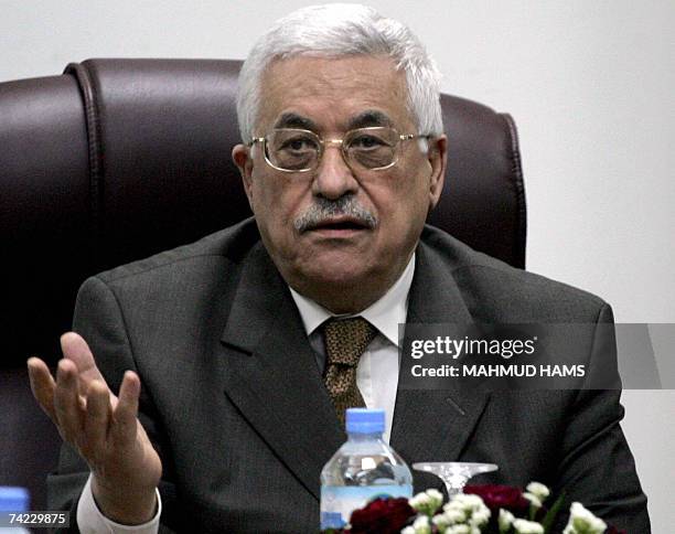 Palestinian leader Mahmud Abbas chairs a meeting with leaders of main armed groups at his office in Gaza City, 23 May 2007. Palestinian president...