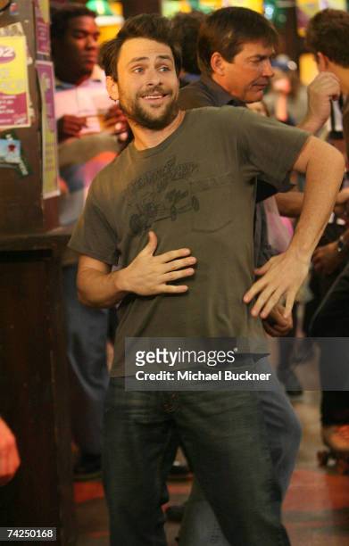 Actor Charlie Day performs a dance scene on the set of "It's Always Sunny In Philadelphia" on May 23, 2007 in Los Angeles, California.