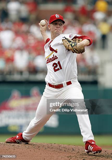 Starting pitcher Kip Wells of the St. Louis Cardinals throws against the Houston Astros on May 5, 2007 at Busch Stadium in St. Louis, Missouri. The...