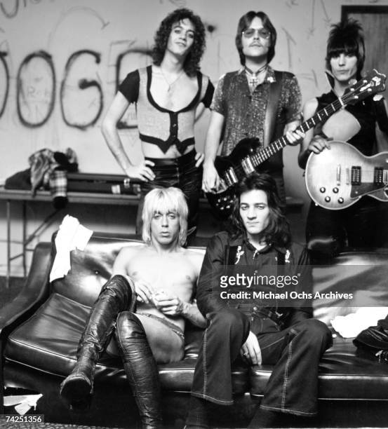 Rock and roll band "Iggy and The Stooges" pose for a portrait backstage at the Whisky A-Go-Go on October 30, 1973 in West Hollywood, California. 8901...