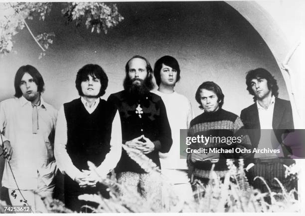 Rock and roll band "The Beach Boys" pose for a portrait in circa 1972. Carl Wilson, Bruce Johnston, Mike Love, Brian Wilson, Al Jardine, Dennis...
