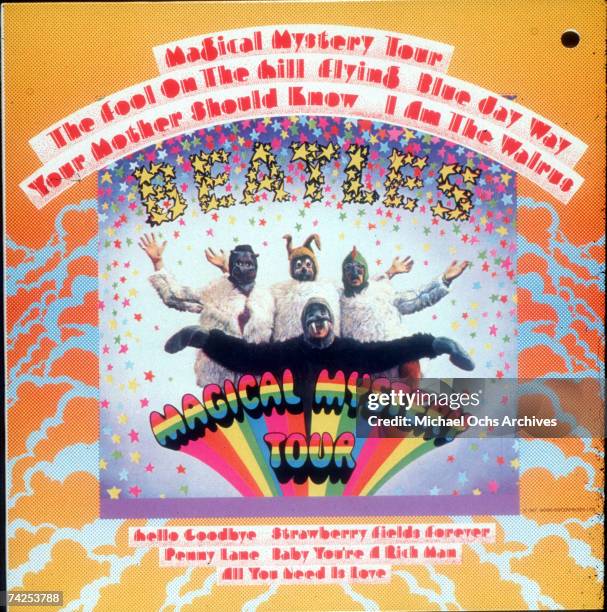 Album cover for rock and roll band "The Beatles" record "Magical Mystery Tour" which was released on November 27, 1967.