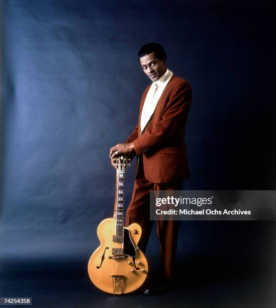 Rock and roll musician Chuck Berry poses for a portrait session in circa 1958 in Chicago, Illinois.