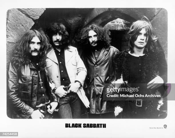 Warner Bros. Records publicity still photo of Black Sabbath Geezer Butler, Tony Iommi, Bill Ward and Ozzy Osbourne, circa 1970.