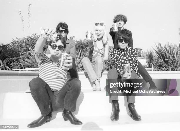 Chris Stein , Jimmy Destri , Debbie Harry , Gary Valentine and Clem Burke of the rock and roll band "Blondie" pose for a portrait session at the Bel...