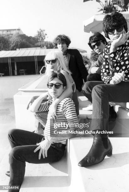 Chris Stein , Jimmy Destri , Debbie Harry , Gary Valentine and Clem Burke of the rock and roll band "Blondie" pose for a portrait session at the Bel...