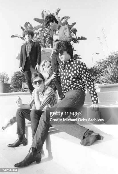 Chris Stein , Jimmy Destri , Debbie Harry , Gary Valentine and Clem Burke of the rock and roll band "Blondie" pose for a portrait session at the Bel...