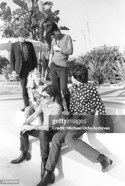 Chris Stein , Jimmy Destri , Debbie Harry , Gary Valentine and Clem Burke of the rock and roll band "Blondie" pose for a portrait session at the Bel...