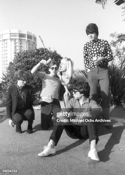 Chris Stein , Jimmy Destri , Debbie Harry , Gary Valentine and Clem Burke of the rock and roll band "Blondie" pose for a portrait session at the Bel...