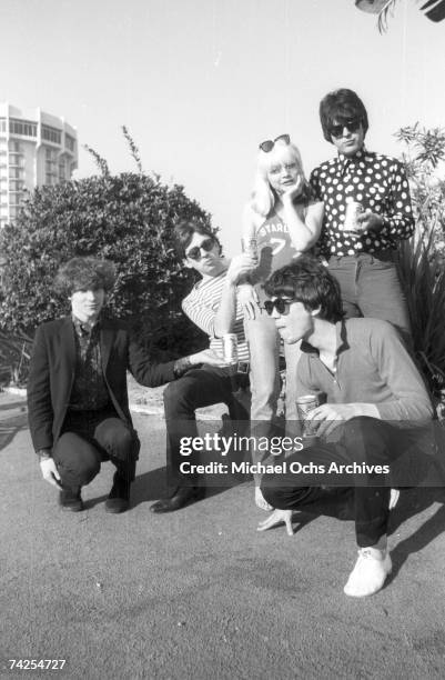 Chris Stein , Jimmy Destri , Debbie Harry , Gary Valentine and Clem Burke of the rock and roll band 'Blondie' pose for a portrait session at the Bel...