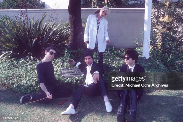 Chris Stein , Jimmy Destri , Debbie Harry , Gary Valentine and Clem Burke of the rock and roll band 'Blondie' pose for a portrait session at the Bel...