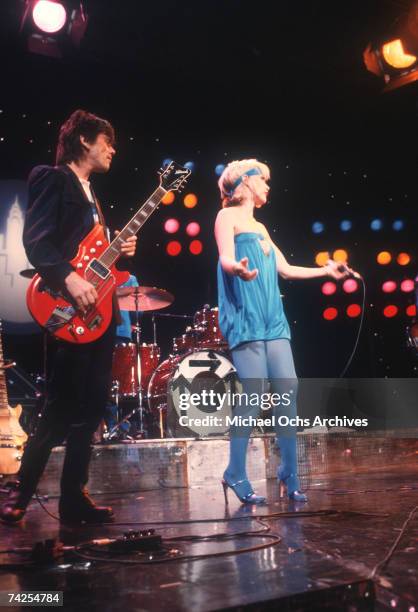 Debbie Harry of the New wave group Blondie performs 'Heart of Glass' on the TV show Midnight Special that aired on January 19, 1979 in Los Angeles,...