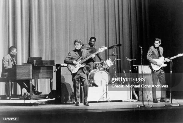 Booker T. Jones on the organ, bassist Donald 'Duck' Dunn, drummer Al Jackson and guitarist Steve Cropper of the R&B band Booker T. & The M.G.'s...