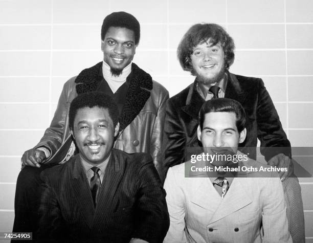 Al Jackson, Booker T. Jones, Donald 'Duck' Dunn, and Steve Cropper of the R&B band Booker T & the MGs pose for a portrat at the Stax Records...