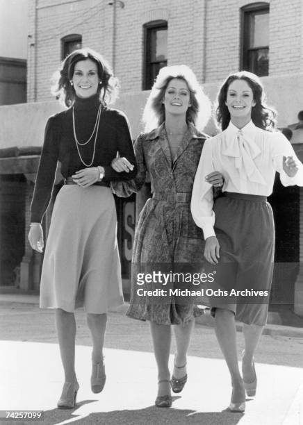 Kate Jackson, Farrah Fawcett, and Jaclyn Smith on the set of Charlie's Angels circa 1977 in Los Angeles, California.
