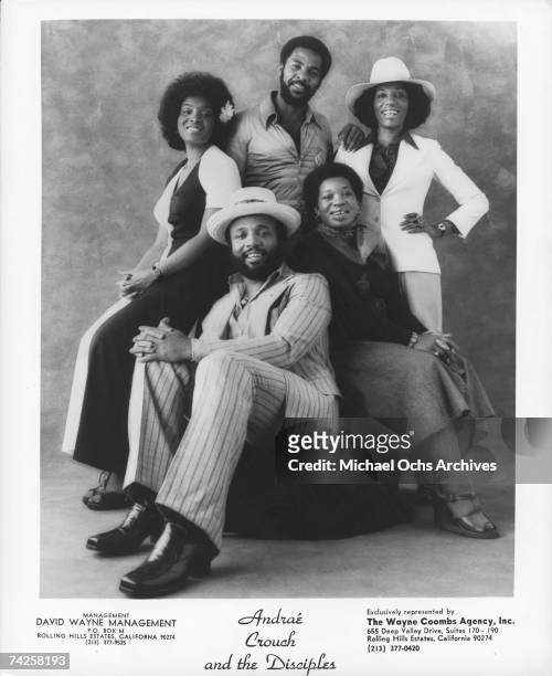 Singer and composer Andrae Crouch pose for a portrait with his group "Andrae Crouch and the Disciples" in circa 1976.