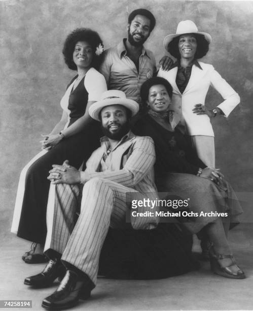 Singer and composer Andrae Crouch pose for a portrait with his group "Andrae Crouch and the Disciples" in circa 1976.