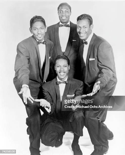 Carl Gardner, Bobby Nunn, Billy Guy, Leon Hughes of the doo wop group "The Coasters" pose for a portrait in 1956 in Los Angeles, California.