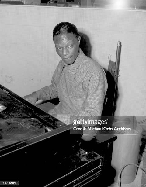 Entertainer Nat "King" Cole records at Capitol Recording Studios in circa 1946 in Los Angeles, California.