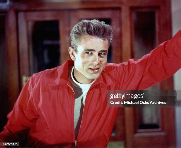 Actor James Dean poses for a Warner Bros publicity shot for his film 'Rebel Without A Cause' in 1955 in Los Angeles, California.