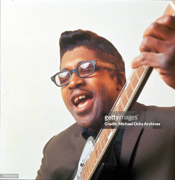 Bo Diddley poses for a portrait with his Gretsch electric guitar in circa 1957 in New York City, New York.