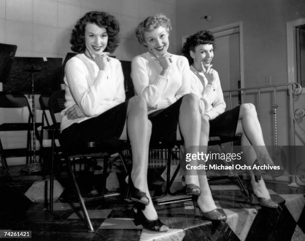 Singing group The Dinning Sisters in the recording studio on January 10, 1946 in Los Angeles California.
