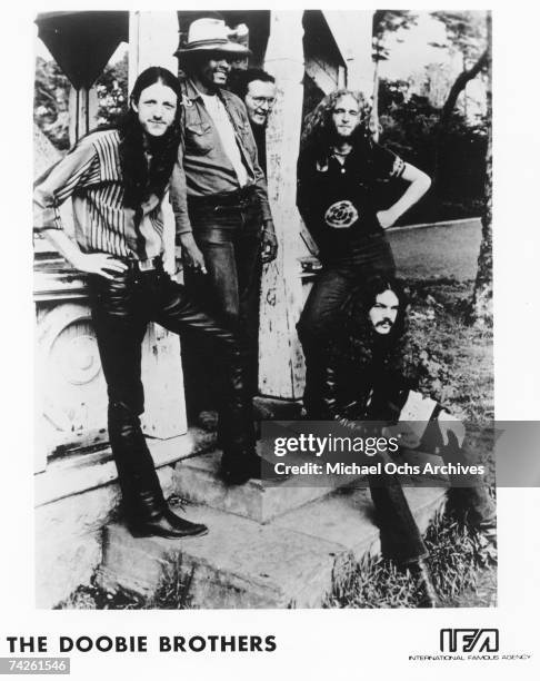 Patrick Simmons, Tiran Porter, John Hartman, Michael Hossack and Tom Johnston of the rock and roll band "The Doobie Brothers" pose for a portrait in...