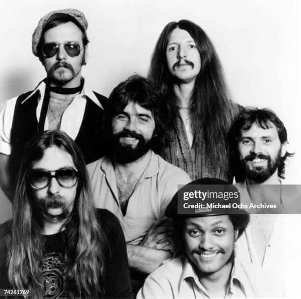 Jeff "Skunk" Baxter, John Hartman, Patrick Simmons, Keith Knudsen, Tiran Porter and Michael McDonald of the rock and roll band "The Doobie Brothers"...