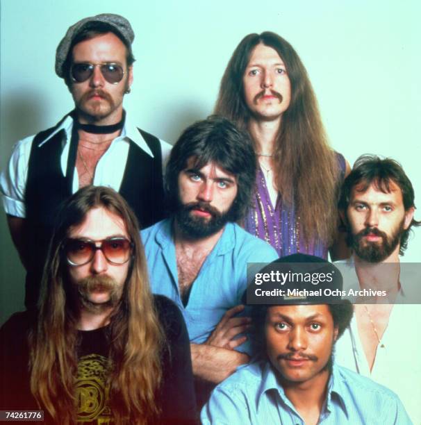Jeff "Skunk" Baxter, John Hartman, Patrick Simmons, Keith Knudsen, Tiran Porter and Michael McDonald of the rock and roll band "The Doobie Brothers"...