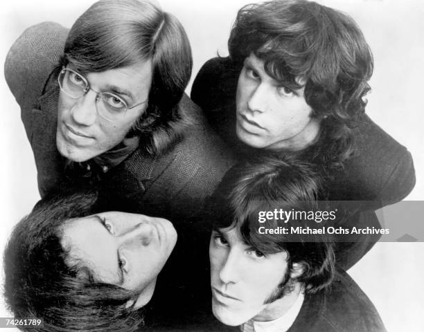Rock and Roll group The Doors clockwise from top left: Ray Manzarek, Jim Morrison, John Densmore and Robby Krieger) pose for an Electra Records...